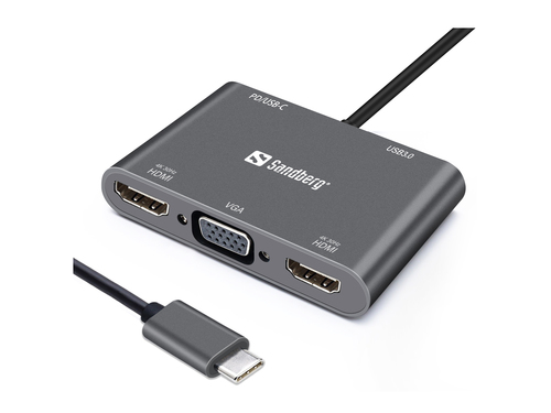 ALS-3822252-19f7a482290d7d00 SANDBERG USB-C Dock 2xHDMI+1xVGA+USB+PD – Bild 1
