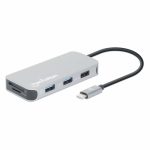MANHATTAN USB-C 8-in-1-Dockingstation mit Power Delivery 100 W Typ C-Stecker auf HDMI 4K30Hz 3x USB-A 5 Gbit/s RJ45 Kartenleser Alu
