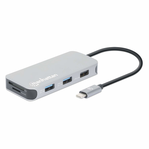 ALS-46153626-0fe601d58584ad50 MANHATTAN USB-C 8-in-1-Dockingstation mit Power Delivery 100 W Typ C-Stecker auf HDMI 4K30Hz 3x USB-A 5 Gbit/s RJ45 Kartenleser Alu – Bild 1