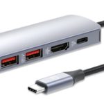 MANHATTAN USB-C PD 7-in-1 Dockingstation USB-C auf 1xHDMI 4K60Hz 2xUSB-A 10 Gbit/s 1xUSB-C PD 100 W 1xGb-RJ45 SD/MicroSD-Kartenleser