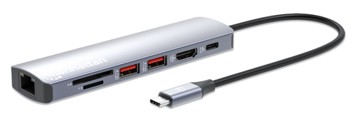 ALS-47300902-91bb728ce01b6db6 MANHATTAN USB-C PD 7-in-1 Dockingstation USB-C auf 1xHDMI 4K60Hz 2xUSB-A 10 Gbit/s 1xUSB-C PD 100 W 1xGb-RJ45 SD/MicroSD-Kartenleser – Bild 1
