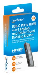 MANHATTAN USB-C PD 4-in-1 Mobile Dockingstation 100W HDMI 4K30Hz USB-A 10 Gbit/s 3,5mm Klinke Passthrough-Ladeanschluss Aluminium – Bild 4