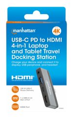 MANHATTAN USB-C PD 4-in-1 Mobile Dockingstation 100W HDMI 4K30Hz USB-A 10 Gbit/s 3,5mm Klinke Passthrough-Ladeanschluss Aluminium – Bild 5