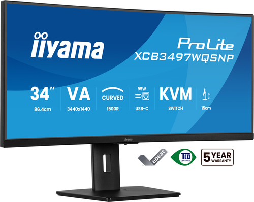 ALS-47812864-ec0fdb700a089223 IIYAMA XCB3497WQSNP-B1 86,36cm 34Zoll UW Curved VA-panel 3440x1440 120Hz 350cd/m2 04ms Speakers USB-C Dock DisplayPort – Bild 1