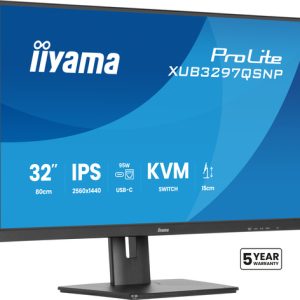 IIYAMA XUB3297QSNP-B1 81,28cm 32Zoll IPS-panel 2560x1440 350cd/m USB-C Dock LAN/95W PD/DP-OUT KVM USB 3x3.2+1xC 1ms
