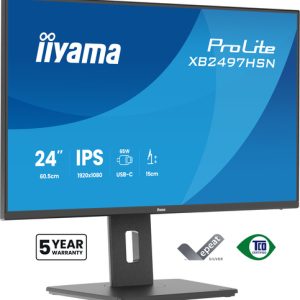IIYAMA XB2497HSN-B1 60,96cm 24Zoll IPS 4-side slim bezel 1920x1080 USB-C Dock LAN/65W PD/DP-OUT USB2x3.2+2xC 7,5W 15cm Height Adj.