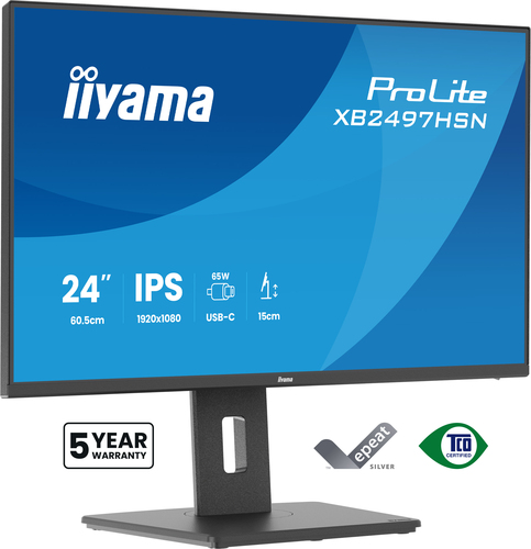 ALS-48297268-59ba93c84e781425 IIYAMA XB2497HSN-B1 60,96cm 24Zoll IPS 4-side slim bezel 1920x1080 USB-C Dock LAN/65W PD/DP-OUT USB2x3.2+2xC 7,5W 15cm Height Adj. – Bild 1