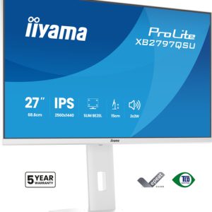 IIYAMA XB2797QSU-W1 68,58cm 27Zoll WHITE IPS 4-side slim bezel EyeComfort 2560x1440 15cm height adj. stand 350cd/m Speakers 2x HDMI
