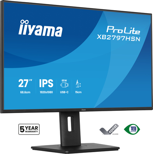 ALS-48519858-9ca55f3d2026a7ef IIYAMA XB2797HSN-B1 68,58cm 27Zoll IPS-panel 1920x1080 USB-C Dock LAN/65W PD/DP-OUT 15cm Height Adj. Stand 1ms 350cd/m – Bild 1