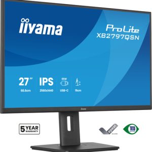 IIYAMA XB2797QSN-B1 68,58cm 27Zoll IPS-panel 2560x1440 EyeComfort 15cm Height Adj. Stand USB-C Dock LAN/65W PD/DP-OUT USB v.3.2 1ms