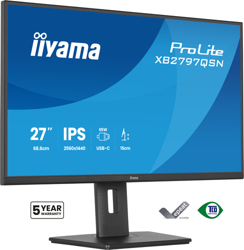 ALS-48519859-30546e7f8bba12f9 IIYAMA XB2797QSN-B1 68,58cm 27Zoll IPS-panel 2560x1440 EyeComfort 15cm Height Adj. Stand USB-C Dock LAN/65W PD/DP-OUT USB v.3.2 1ms – Bild 1