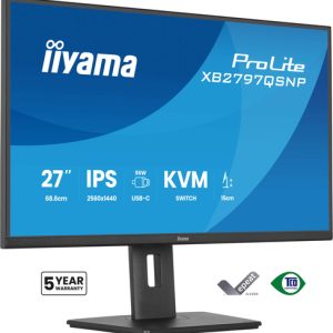 IIYAMA XB2797QSNP-B1 68,58cm 27Zoll IPS-panel 2560x1440 EyeComfort 15cm Height Adj. Stand USB-C Dock LAN/96W PD/DP-OUT USB v.3.2 1ms