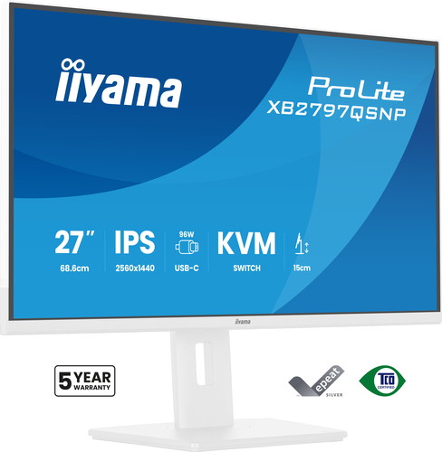 ALS-48625503-b691946873985b18 IIYAMA XB2797QSNP-W1 68,58cm 27Zoll IPS QHD 350cd/m2 1ms HDMI DP USB-C KVM USB HUB 2x3.2+2xType C USB-C Dock Speakers Height Adj – Bild 1