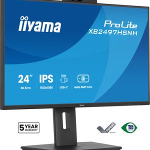 IIYAMA 60,96cm 24Zoll IPS 4-side slim bezel 1920x1080 USB-C Dock LAN/65W PD/DP-OUT Webcam 5MP Windows Hello USB2x3.2+2xC 7.5W