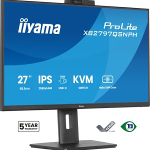 IIYAMA 68,58cm 27Zoll IPS-panel 2560x1440 EyeComfort 15cm Height Adj. Stand USB-C Dock LAN/96W PD/DP-OUT Webcam 5MP Windows Hello