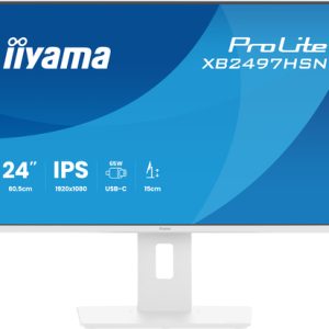 IIYAMA XB2497HSN-W1 60,96cm 24Zoll IPS-panel 1920x1080 USB-C Dock 15cm Height Adj. Stand 1ms 350cd/m Speakers USB-C HDMI DP